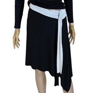NWOT 🦋 Tempted 🌸  Asymmetrical Black Skirt White Contrast Waist Small Sz S